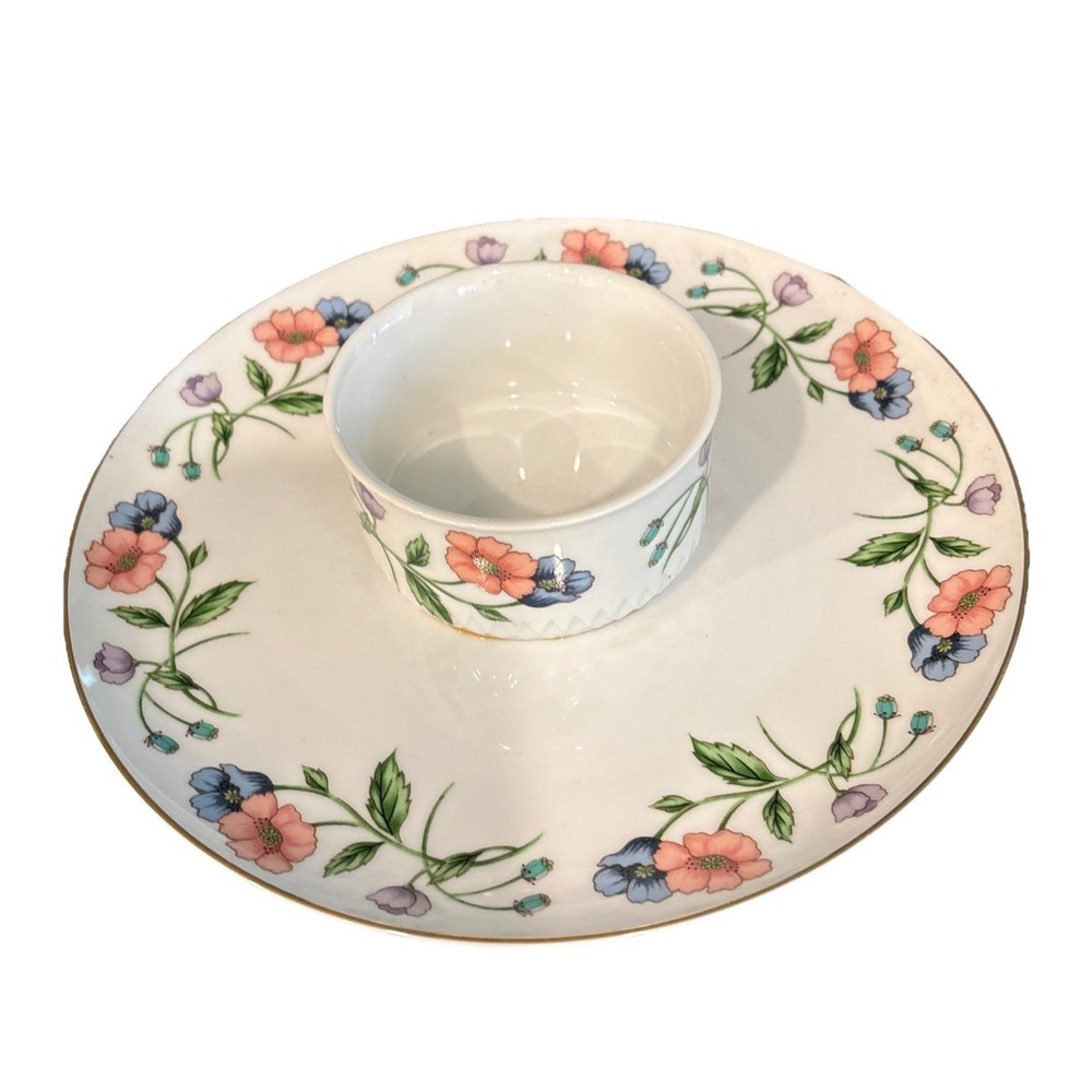 VTG House Of Prill Appetizer Serving Dish Chip & Dip Plate Floral Porcelain